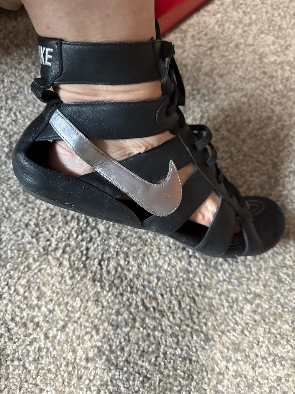 Rare Nike Black Strappy Sandals with Silver Swoosh
